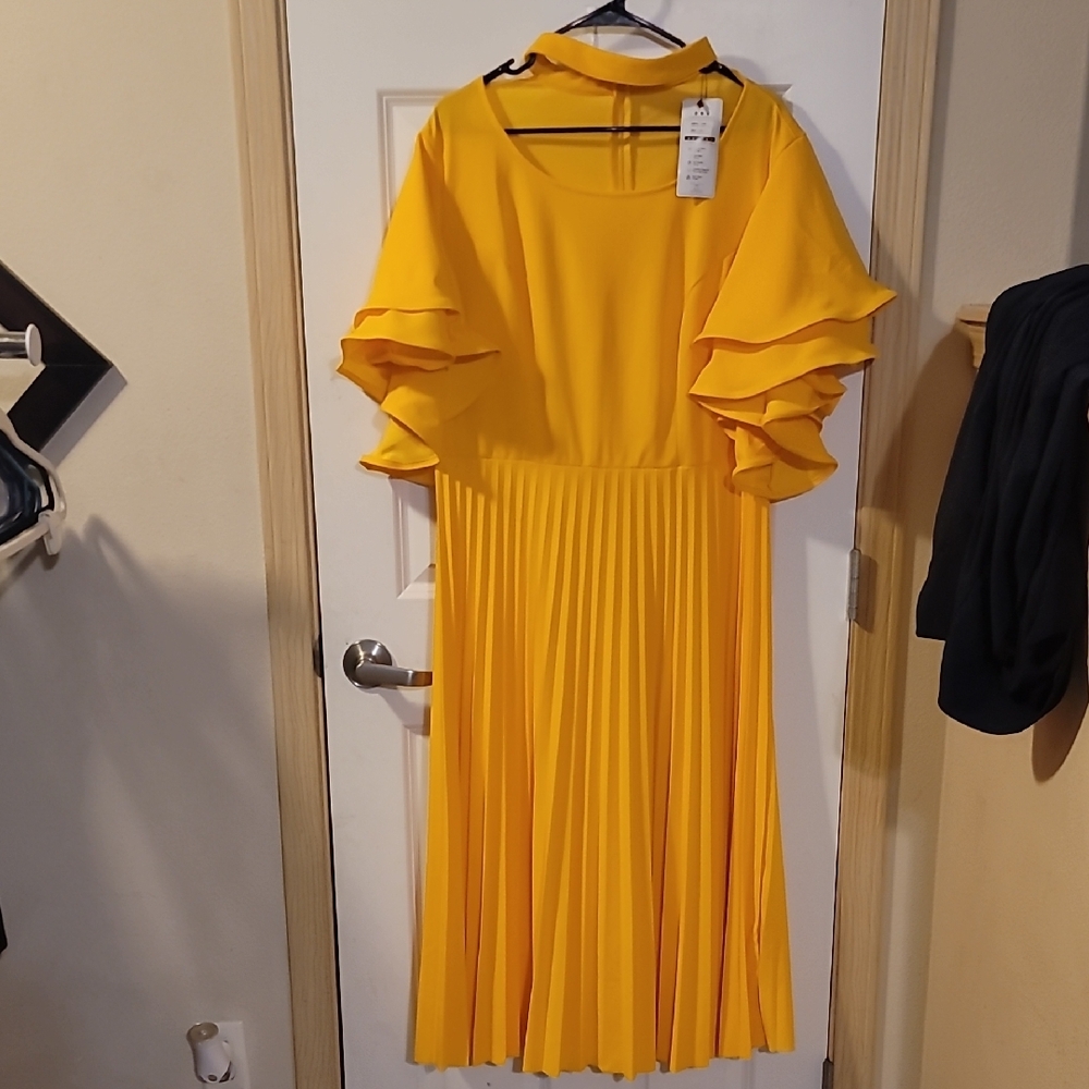Yellow Midi Sundress with Flutter Sleeves and Sailor Collar
